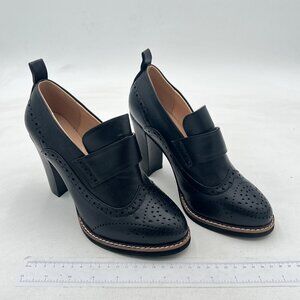 YDN Women Chunky High Heels Round Toe Oxford Loafer Size Color Material
